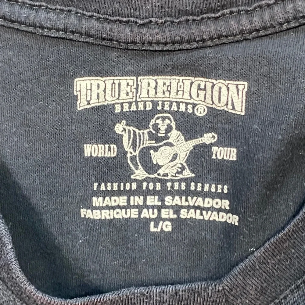 True Religion TShirt‎ Sz L Mens Black Streetwear Horseshoe Logo V Neck Tee
